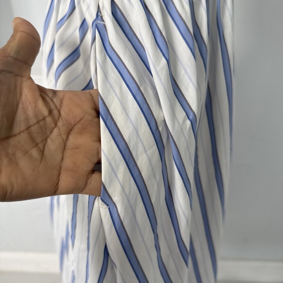 Nine West Midi Dress XS Blue White Stripe Cutout Smocked Back Coastal Beachy - Picture 8 of 15